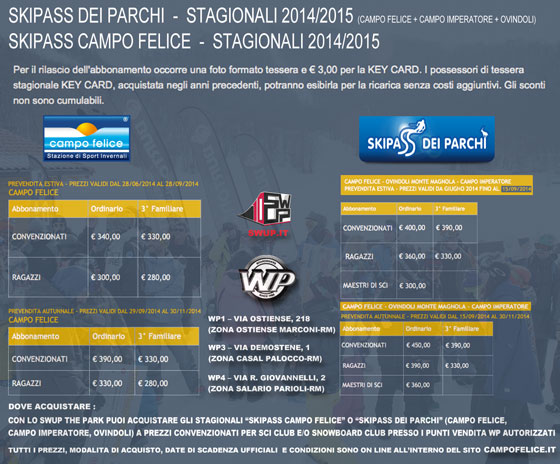 Prevendita Skipass Stagionali 2014 2015