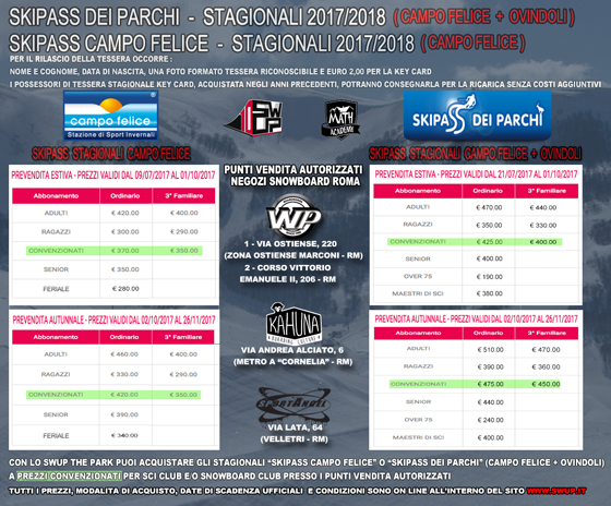 Prevendita SKIPASS STAGIONALI 2017 2018