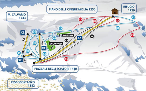 La piantina degli impianti di risalita di Pescocostanzo